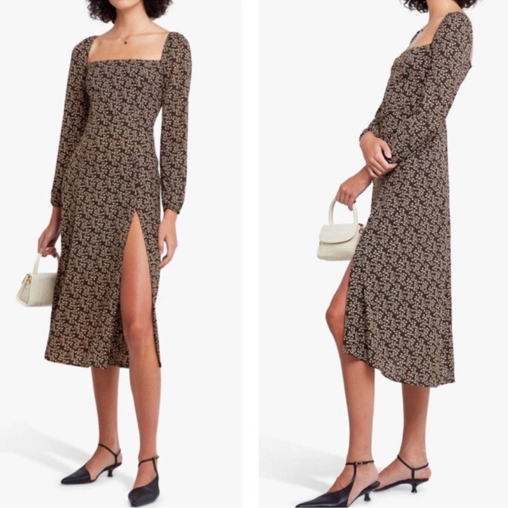 NWOT OPT O.P.T. Lenon Brown Floral Midi Dress Women’s Size 8